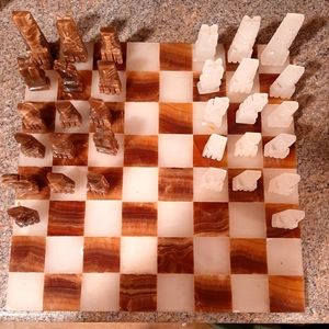 Vintage Chess set hand carved marble